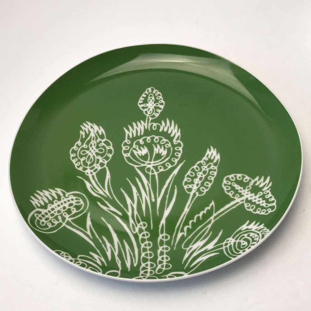 West Elm Green Sesame Letterpress Spring Garden Salad Plates (2)
